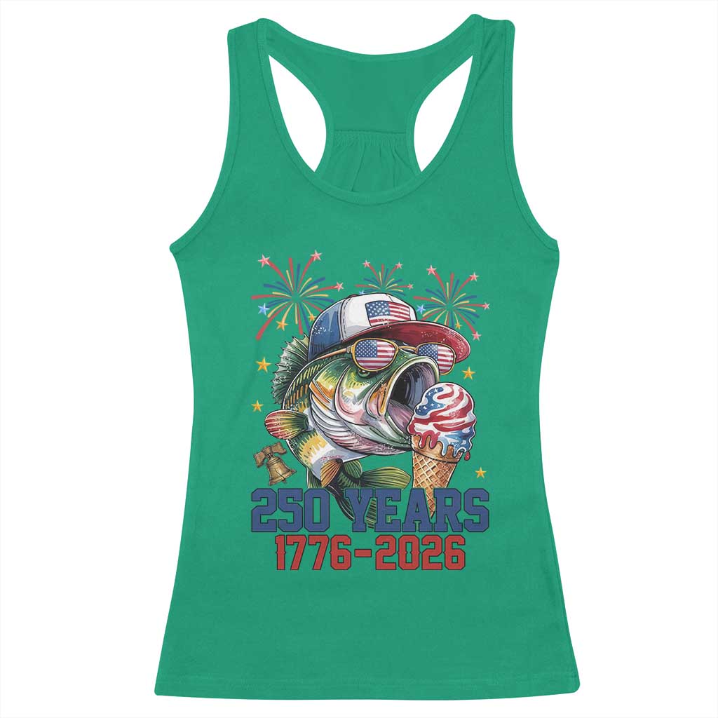 America 250th Fishing Racerback Tank Top Patriotic Bass Fish American Flag TS14 Irish Green Print Your Wear