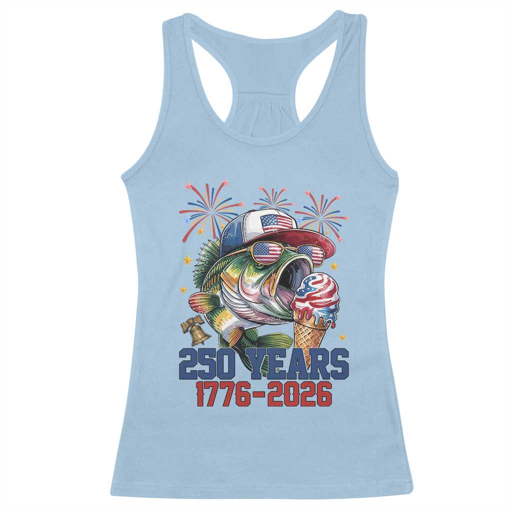 America 250th Fishing Racerback Tank Top Patriotic Bass Fish American Flag TS14 Light Blue Print Your Wear