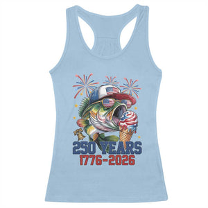 America 250th Fishing Racerback Tank Top Patriotic Bass Fish American Flag TS14 Light Blue Print Your Wear
