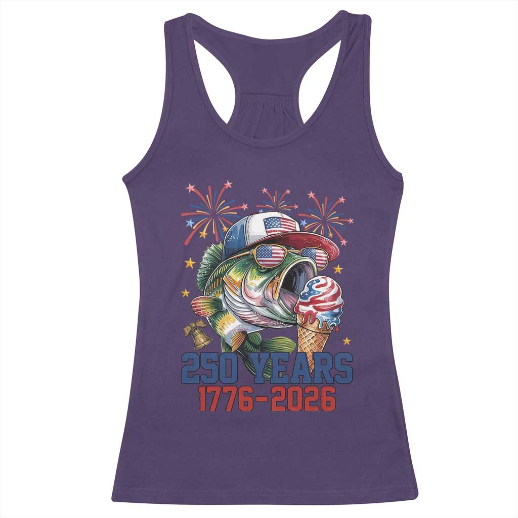 America 250th Fishing Racerback Tank Top Patriotic Bass Fish American Flag TS14 Purple Print Your Wear