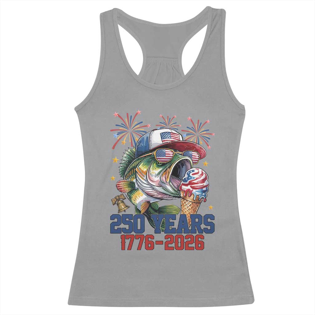 America 250th Fishing Racerback Tank Top Patriotic Bass Fish American Flag TS14 Sport Gray Print Your Wear