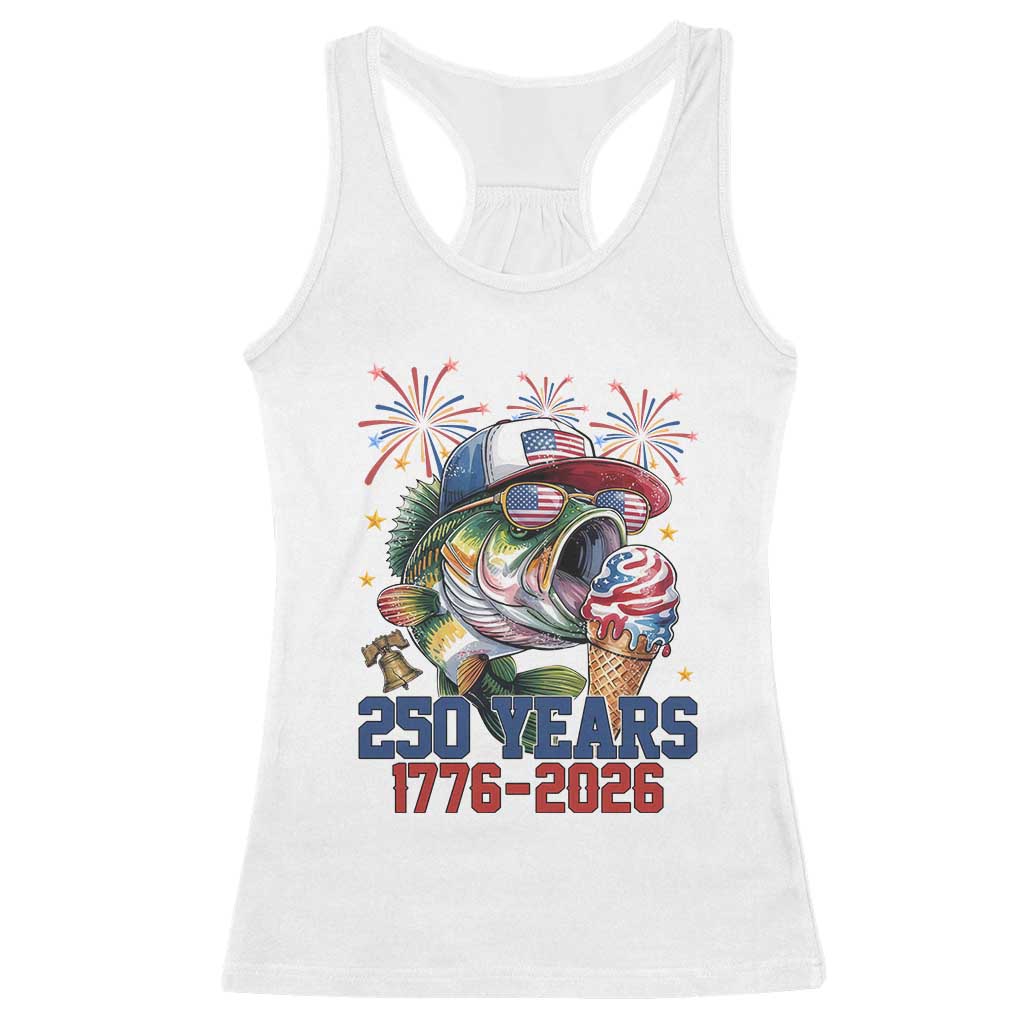 America 250th Fishing Racerback Tank Top Patriotic Bass Fish American Flag TS14 White Print Your Wear