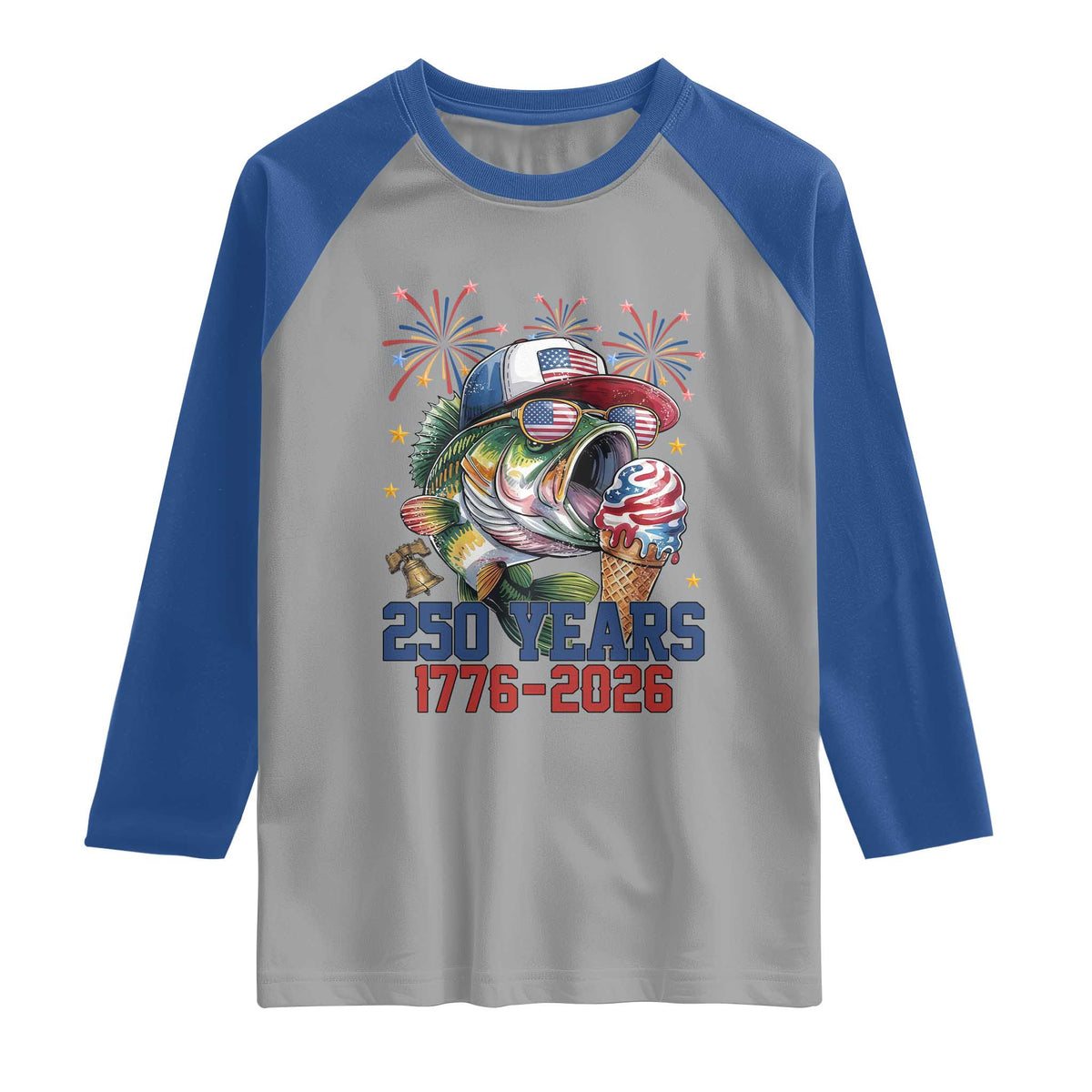 America 250th Fishing Raglan Shirt Patriotic Bass Fish American Flag TS14 Sport Gray Royal Print Your Wear