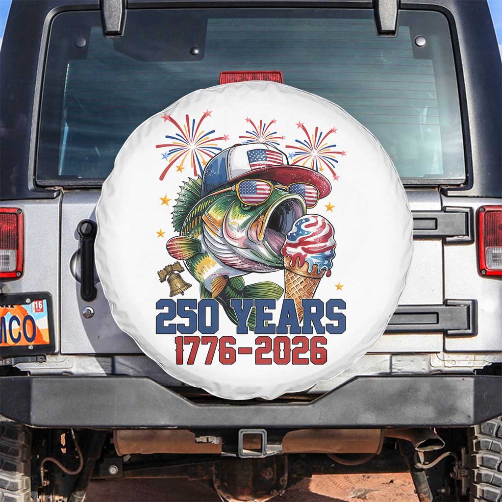 America 250th Fishing Spare Tire Cover Patriotic Bass Fish American Flag TS14 No hole White Print Your Wear