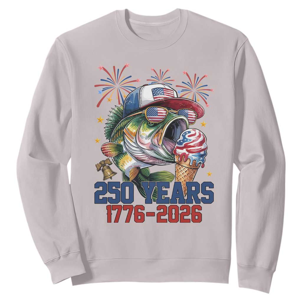 America 250th Fishing Sweatshirt Patriotic Bass Fish American Flag TS14 Ice Gray Print Your Wear