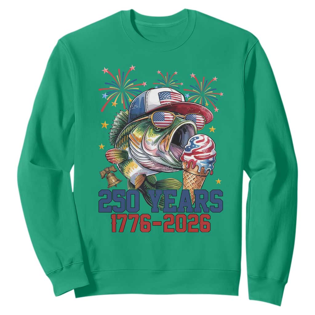 America 250th Fishing Sweatshirt Patriotic Bass Fish American Flag TS14 Irish Green Print Your Wear