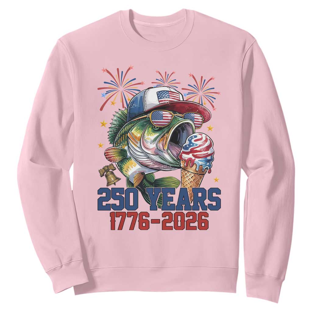 America 250th Fishing Sweatshirt Patriotic Bass Fish American Flag TS14 Light Pink Print Your Wear