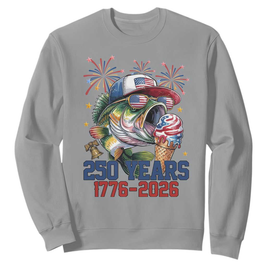 America 250th Fishing Sweatshirt Patriotic Bass Fish American Flag TS14 Sport Gray Print Your Wear