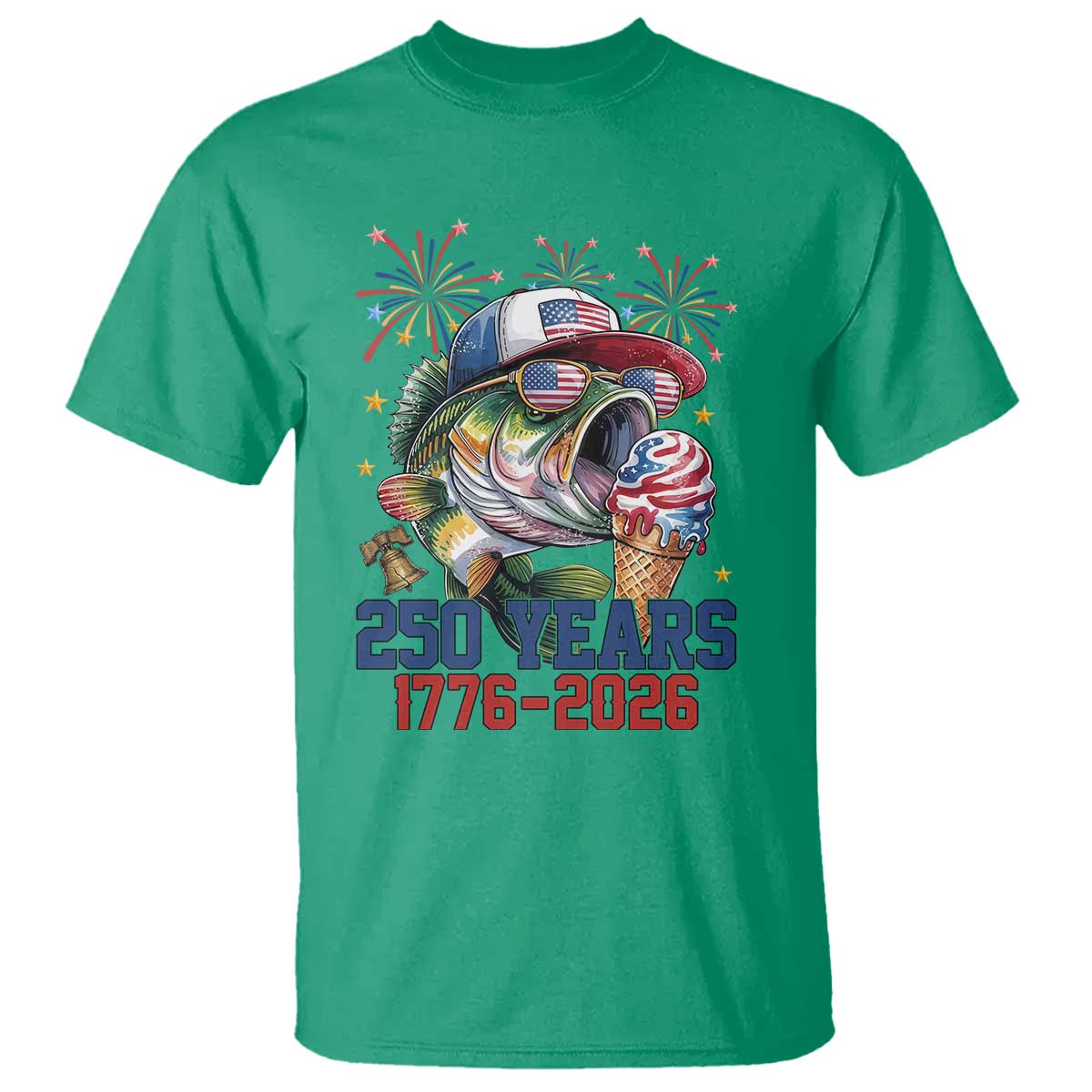 America 250th Fishing T Shirt Patriotic Bass Fish American Flag TS14 Irish Green Print Your Wear