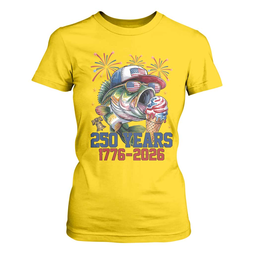 America 250th Fishing T Shirt For Women Patriotic Bass Fish American Flag TS14 Daisy Print Your Wear