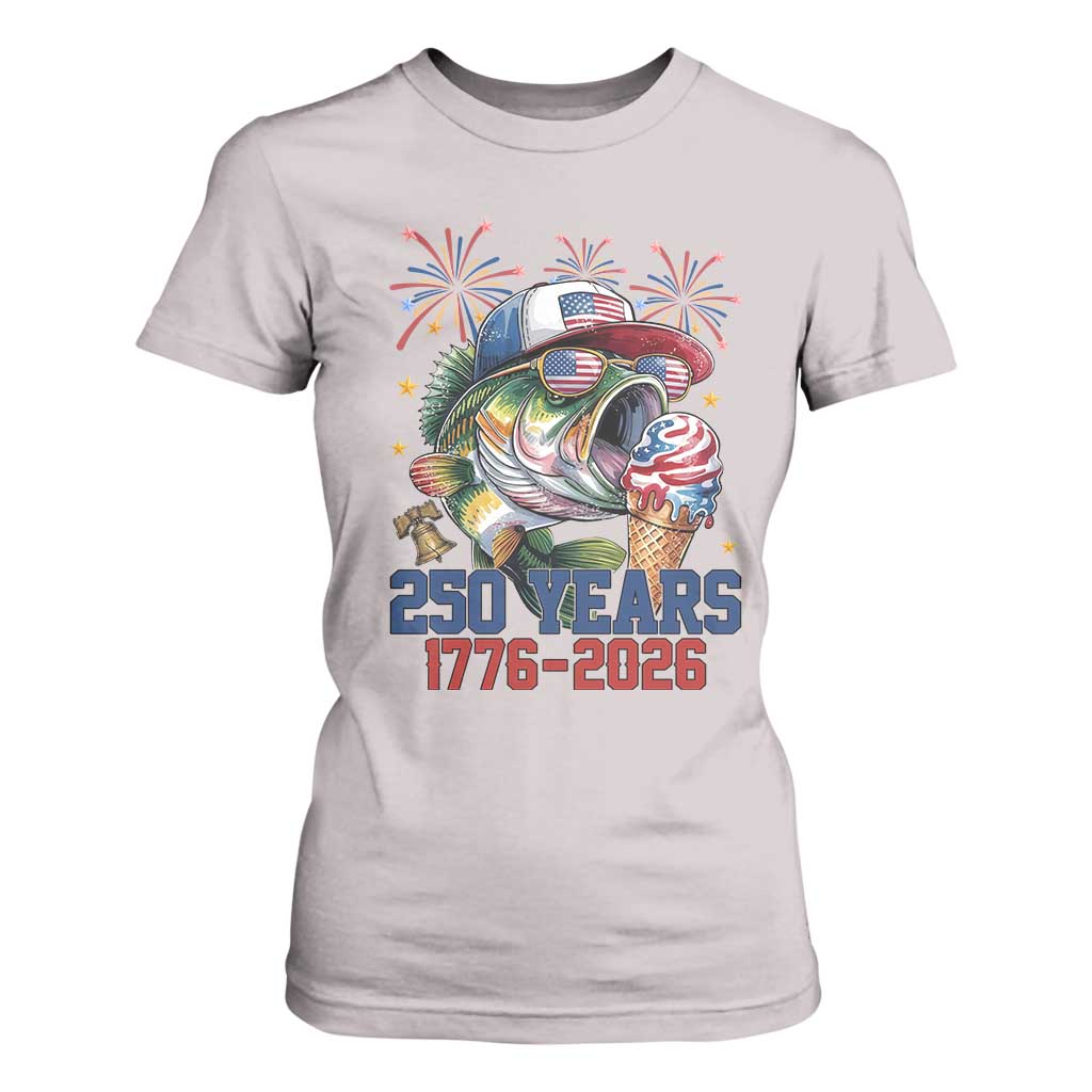 America 250th Fishing T Shirt For Women Patriotic Bass Fish American Flag TS14 Ice Gray Print Your Wear