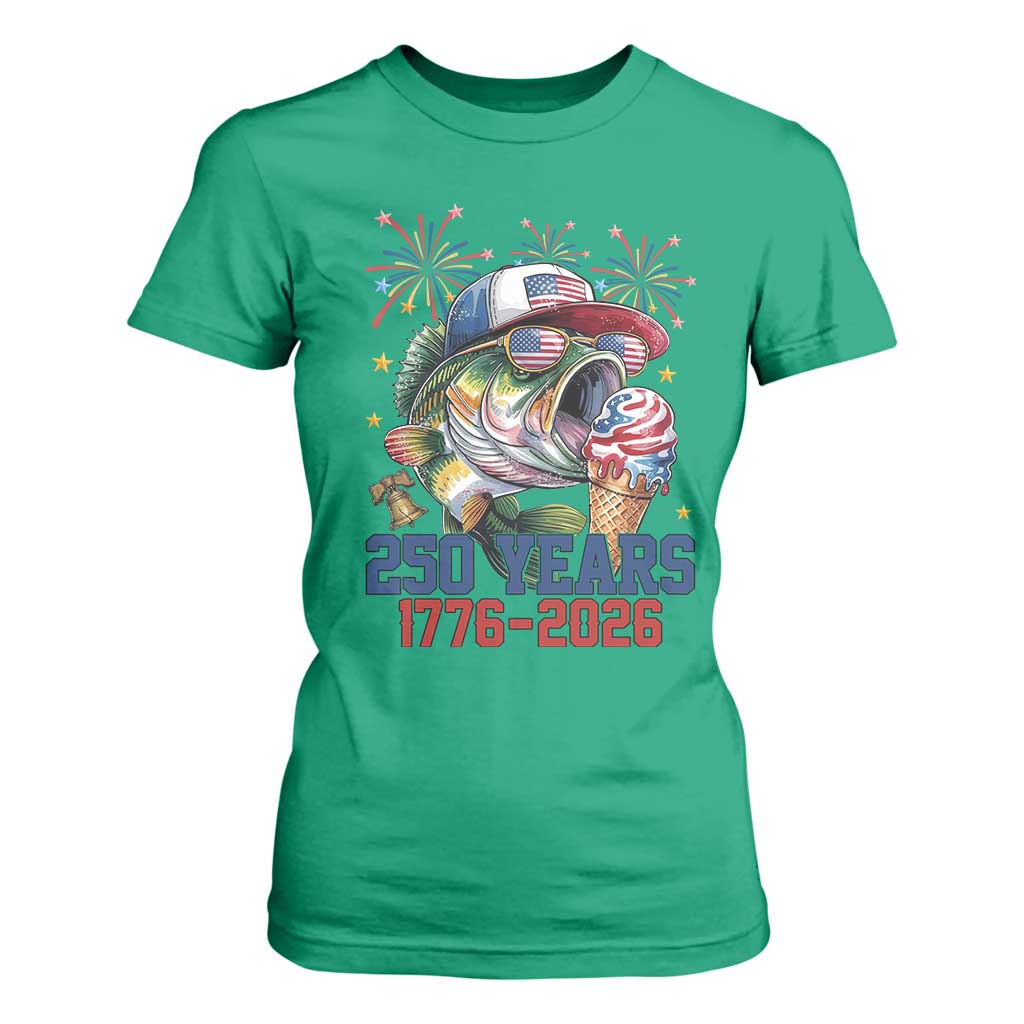 America 250th Fishing T Shirt For Women Patriotic Bass Fish American Flag TS14 Irish Green Print Your Wear