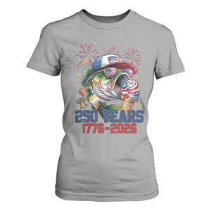 America 250th Fishing T Shirt For Women Patriotic Bass Fish American Flag TS14 Sport Gray Print Your Wear