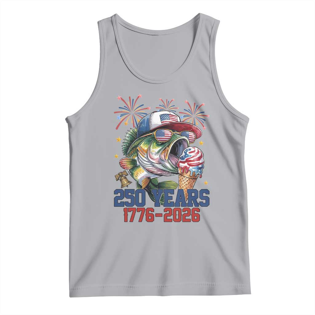 America 250th Fishing Tank Top Patriotic Bass Fish American Flag TS14 Athletic Heather Print Your Wear