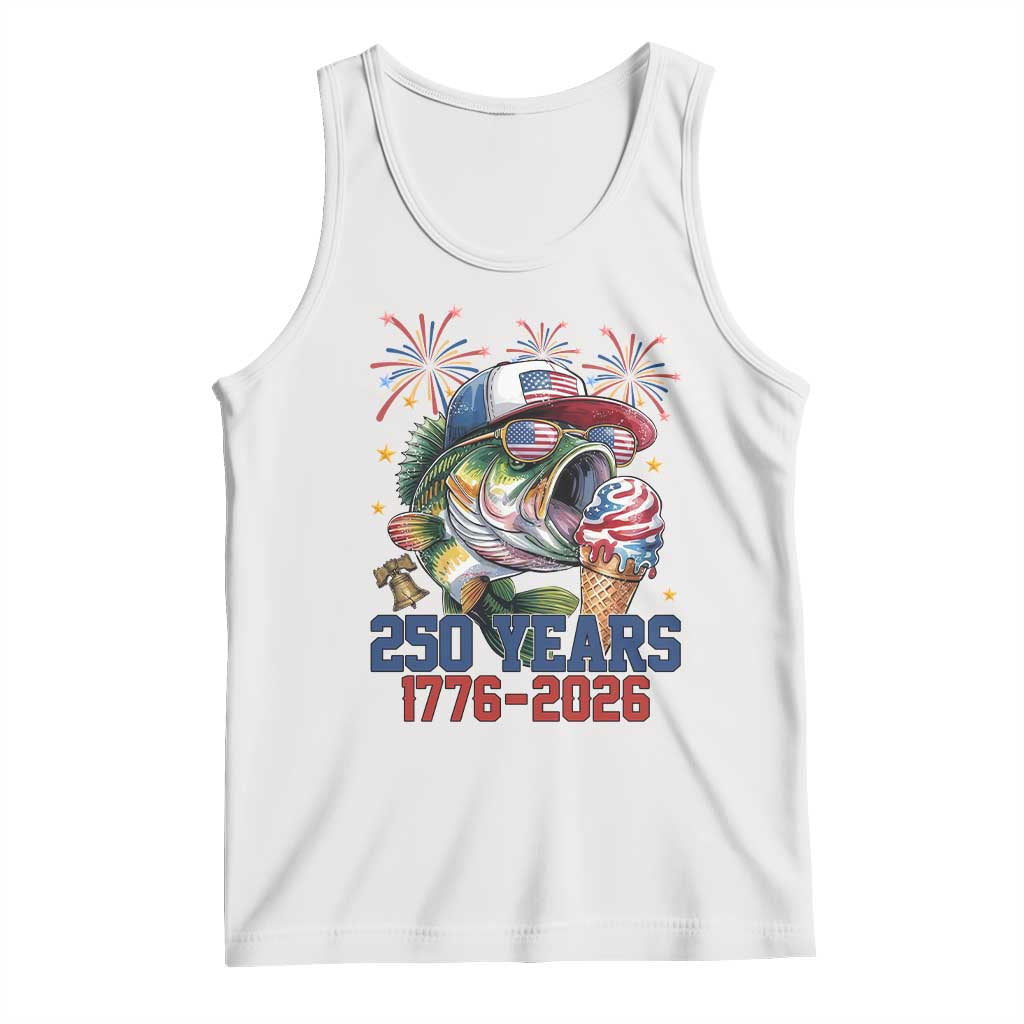 America 250th Fishing Tank Top Patriotic Bass Fish American Flag TS14 White Print Your Wear