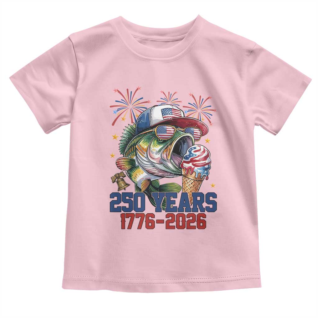 America 250th Fishing Toddler T Shirt Patriotic Bass Fish American Flag TS14 Light Pink Print Your Wear