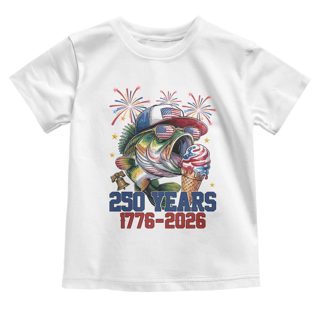 America 250th Fishing Toddler T Shirt Patriotic Bass Fish American Flag TS14 White Print Your Wear