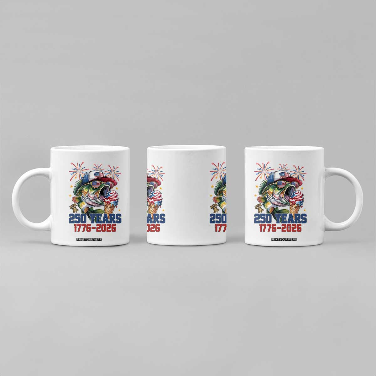 America 250th Fishing Coffee Mug Patriotic Bass Fish American Flag TS14 Print Your Wear