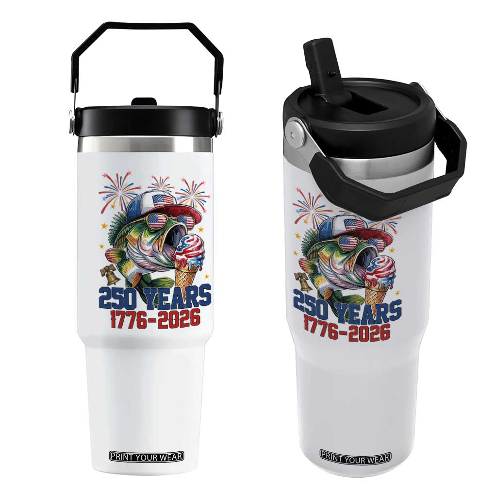 America 250th Fishing Flip Straw Tumbler Patriotic Bass Fish American Flag TS14 One Size: 30 oz White Print Your Wear