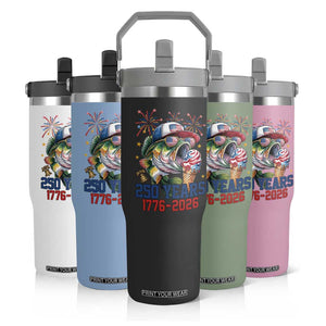 America 250th Fishing Flip Straw Tumbler Patriotic Bass Fish American Flag TS14 Print Your Wear