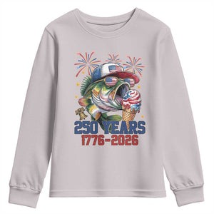 America 250th Fishing Youth Sweatshirt Patriotic Bass Fish American Flag TS14 Ice Gray Print Your Wear