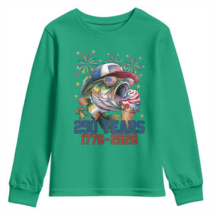 America 250th Fishing Youth Sweatshirt Patriotic Bass Fish American Flag TS14 Irish Green Print Your Wear