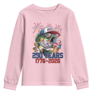 America 250th Fishing Youth Sweatshirt Patriotic Bass Fish American Flag TS14 Light Pink Print Your Wear