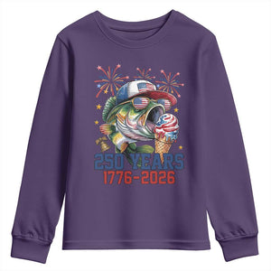 America 250th Fishing Youth Sweatshirt Patriotic Bass Fish American Flag TS14 Purple Print Your Wear