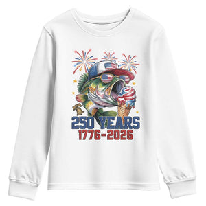 America 250th Fishing Youth Sweatshirt Patriotic Bass Fish American Flag TS14 White Print Your Wear