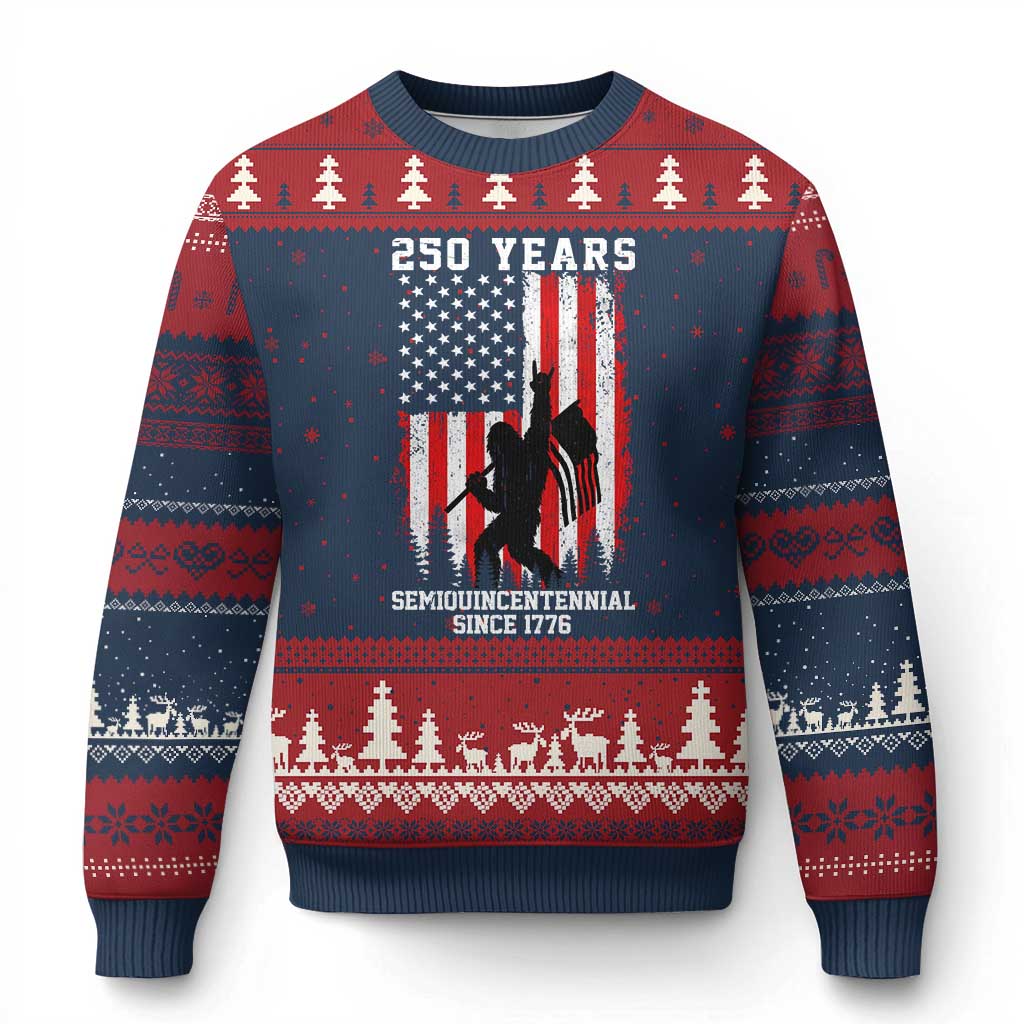 250th Anniversary USA Ugly Christmas Sweater Bigfoot Patriotic American USA Flag TS14 Navy Red Print Your Wear