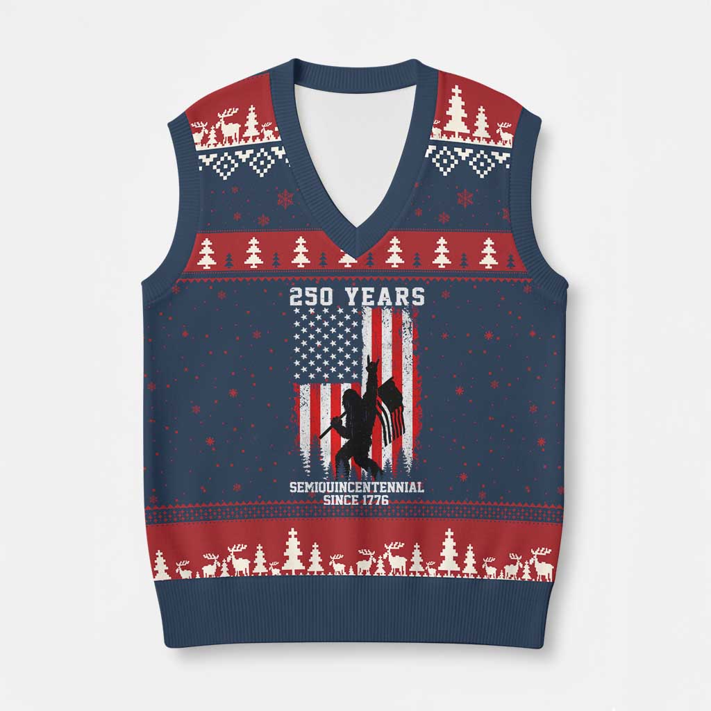250th Anniversary USA V-Neck Knit Sweater Vest Bigfoot Patriotic American USA Flag TS14 Navy Red Print Your Wear