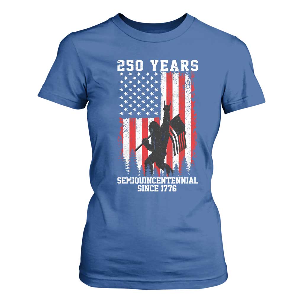 250th Anniversary USA T Shirt For Women Bigfoot Patriotic American USA Flag TS14 Royal Blue Print Your Wear