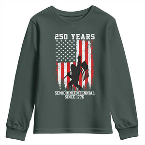 250th Anniversary USA Youth Sweatshirt Bigfoot Patriotic American USA Flag TS14 Dark Forest Green Print Your Wear