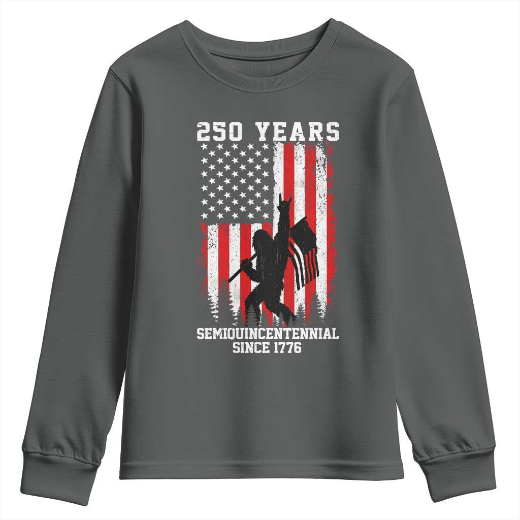 250th Anniversary USA Youth Sweatshirt Bigfoot Patriotic American USA Flag TS14 Dark Heather Print Your Wear