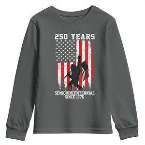 250th Anniversary USA Youth Sweatshirt Bigfoot Patriotic American USA Flag TS14 Dark Heather Print Your Wear