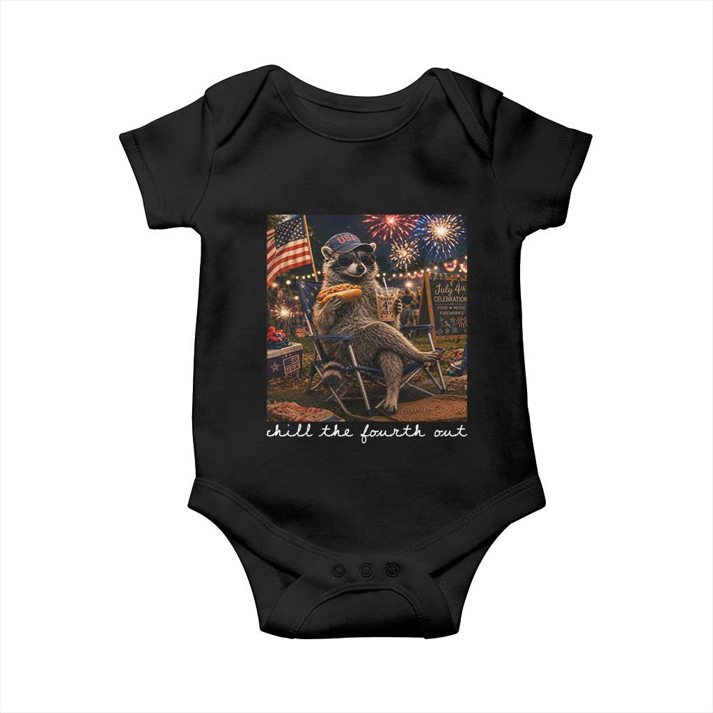 Funny Raccoon 4th of July Baby Onesie Chill The Fourth Out TS14 Black Print Your Wear