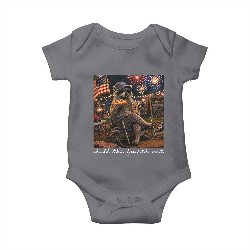 Funny Raccoon 4th of July Baby Onesie Chill The Fourth Out TS14 Charcoal Print Your Wear