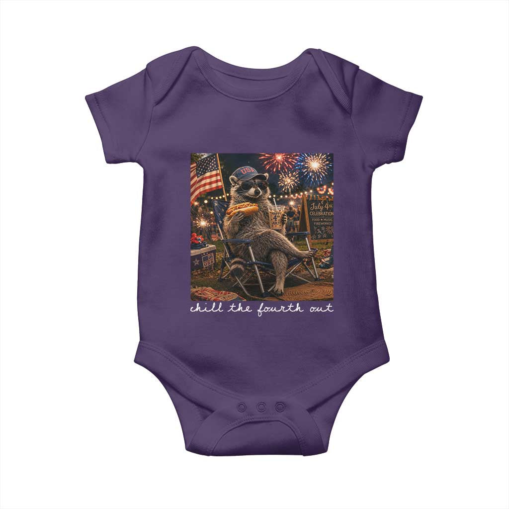 Funny Raccoon 4th of July Baby Onesie Chill The Fourth Out TS14 Purple Print Your Wear