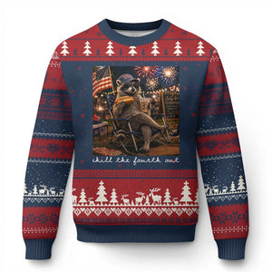 Funny Raccoon 4th of July Ugly Christmas Sweater Chill The Fourth Out TS14 Navy Red Print Your Wear