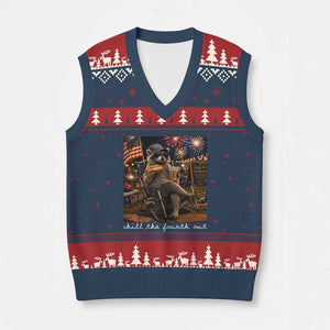 Funny Raccoon 4th of July V-Neck Knit Sweater Vest Chill The Fourth Out TS14 Navy Red Print Your Wear