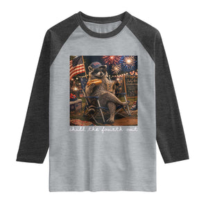 Funny Raccoon 4th of July Raglan Shirt Chill The Fourth Out TS14 Heather Gray Heather Charcoal Print Your Wear