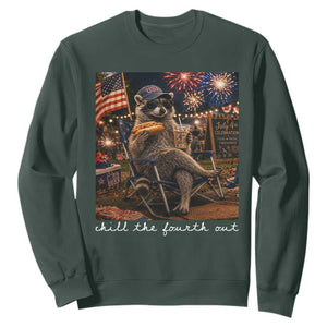 Funny Raccoon 4th of July Sweatshirt Chill The Fourth Out TS14 Dark Forest Green Print Your Wear