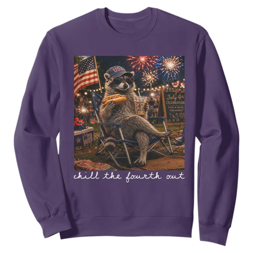 Funny Raccoon 4th of July Sweatshirt Chill The Fourth Out TS14 Purple Print Your Wear