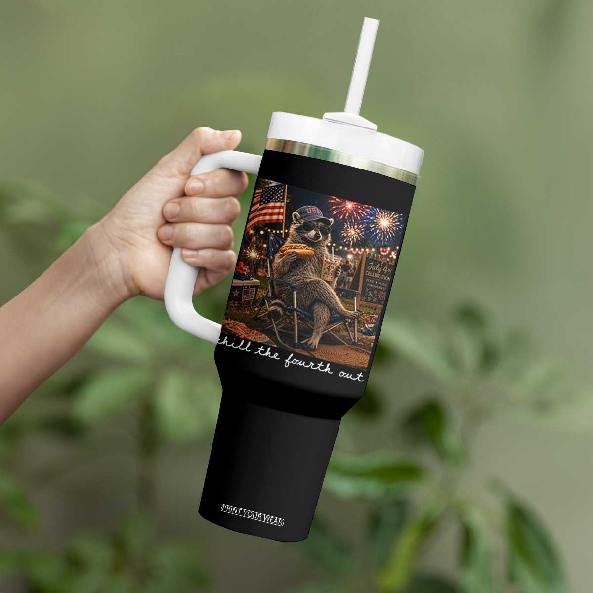 Funny Raccoon 4th of July Tumbler With Handle Chill The Fourth Out TS14 Print Your Wear