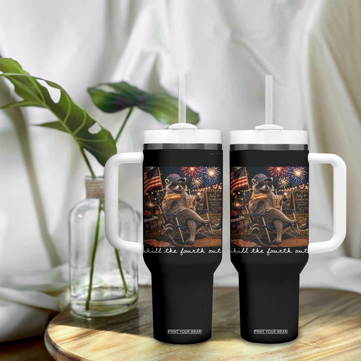 Funny Raccoon 4th of July Tumbler With Handle Chill The Fourth Out TS14 Print Your Wear