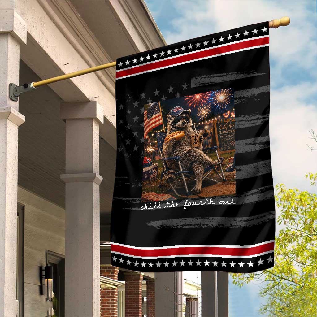 Funny Raccoon 4th of July Patriotic Garden Flag Chill The Fourth Out TS14 Distressed Black Red Print Your Wear