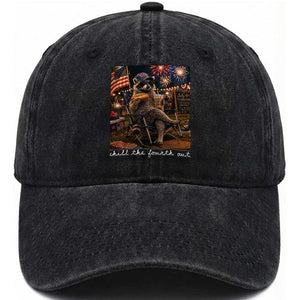 Funny Raccoon 4th of July Washed Cotton Baseball Cap Chill The Fourth Out TS14 Print Your Wear