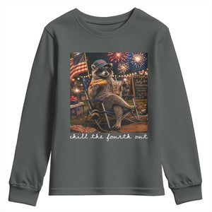 Funny Raccoon 4th of July Youth Sweatshirt Chill The Fourth Out TS14 Dark Heather Print Your Wear
