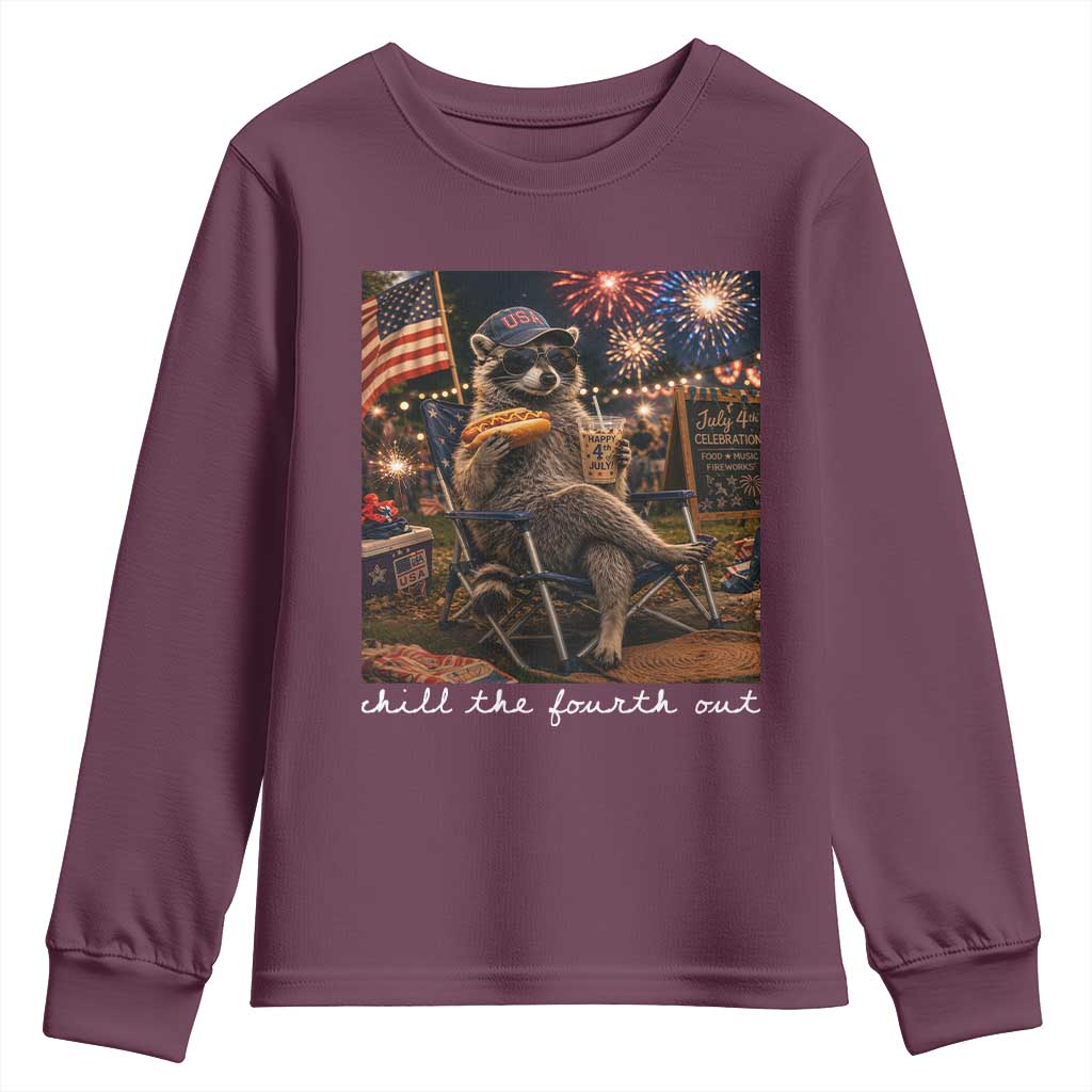 Funny Raccoon 4th of July Youth Sweatshirt Chill The Fourth Out TS14 Maroon Print Your Wear