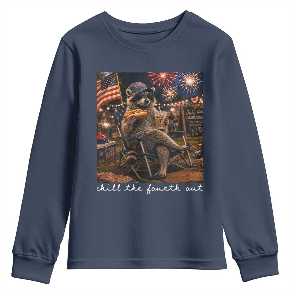 Funny Raccoon 4th of July Youth Sweatshirt Chill The Fourth Out TS14 Navy Print Your Wear